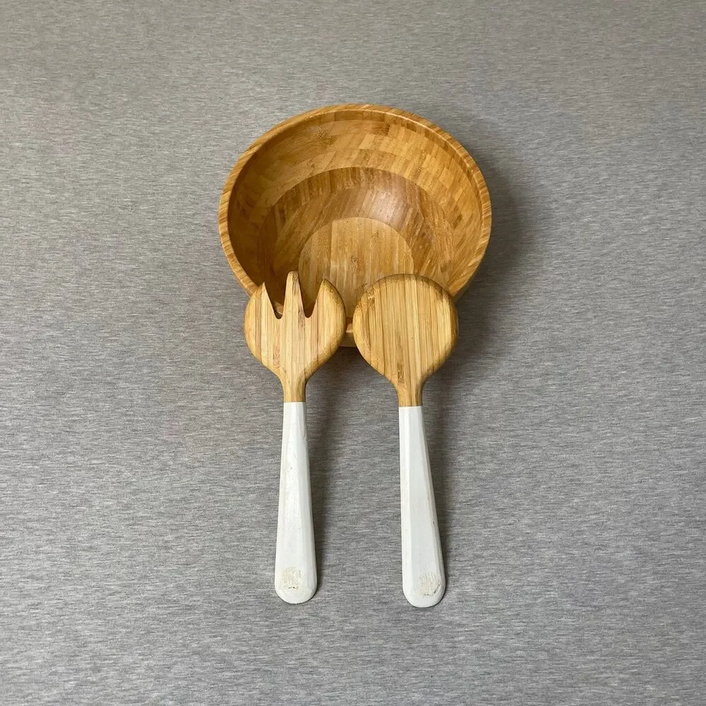IKEA Blanda Matt Bamboo Serving Bowl & Salad Serving 3 PCS. Set